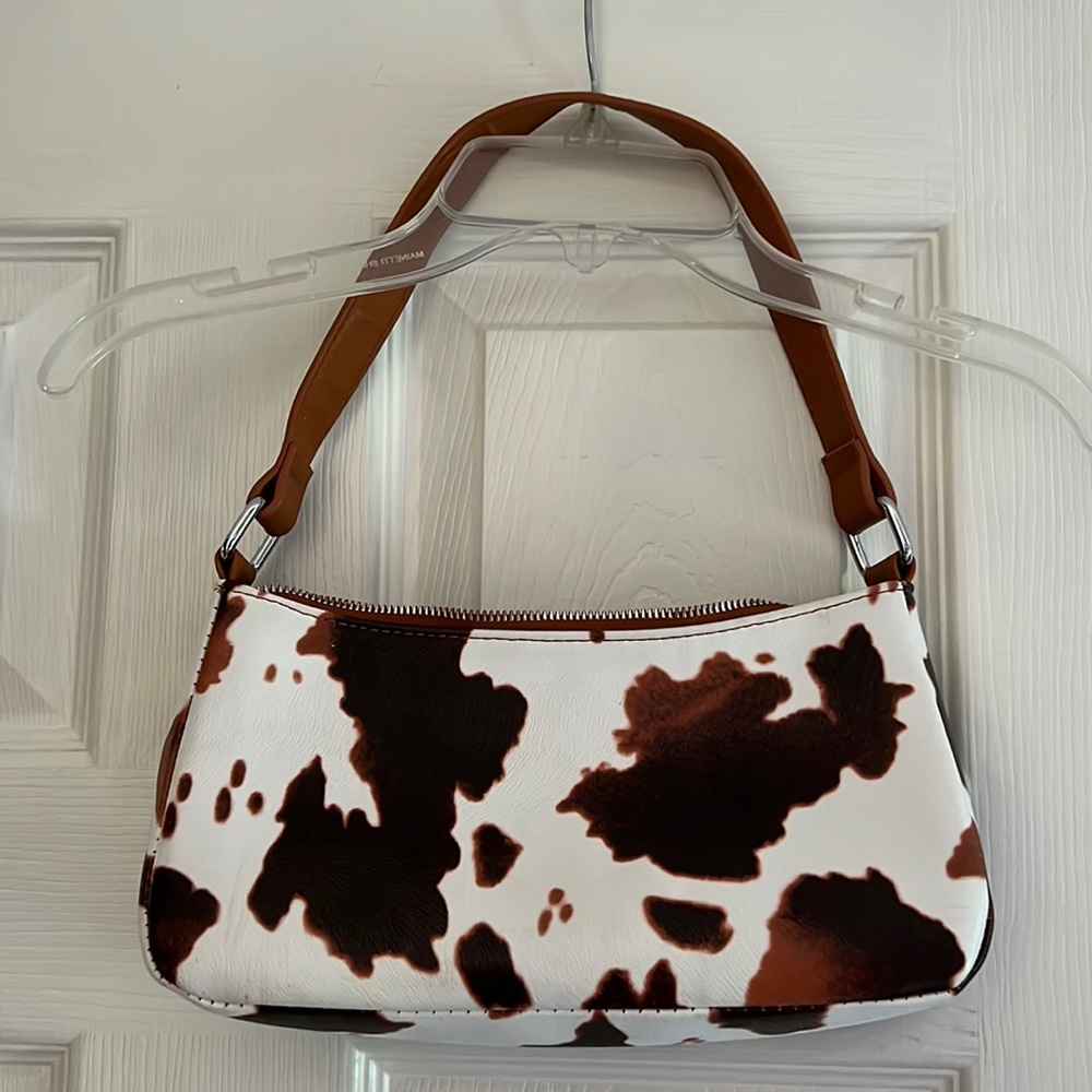 Cow Print Shoulder Baguette Bag/Purse Gem